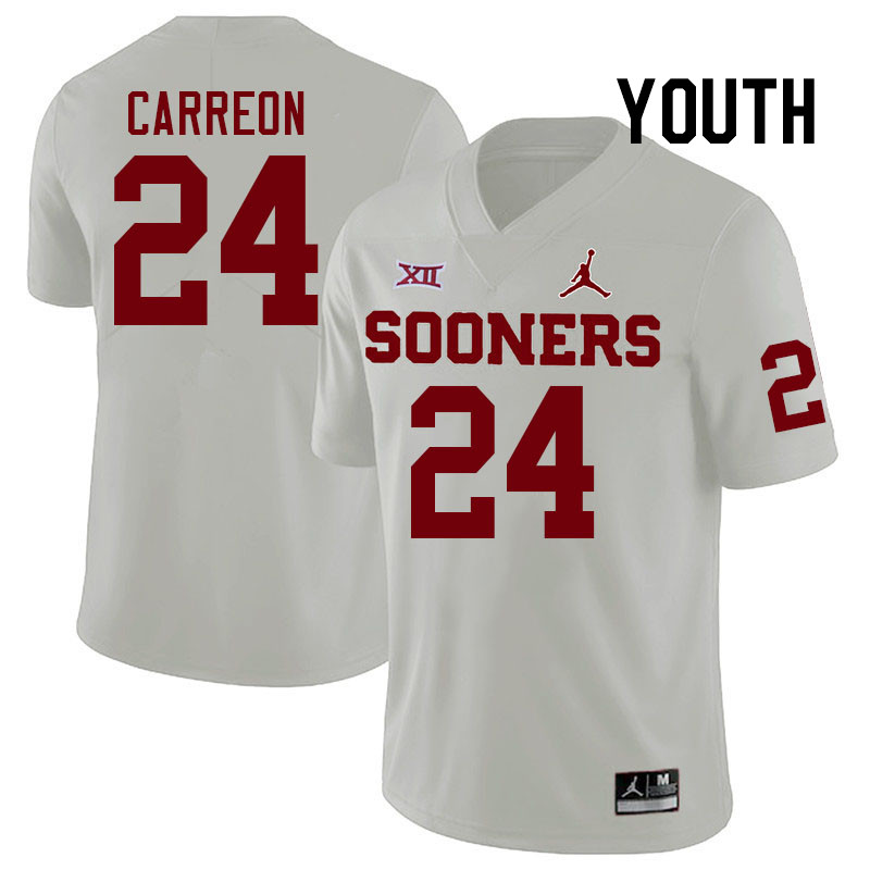 Youth #24 Ivan Carreon Oklahoma Sooners College Football Jerseys Stitched-White